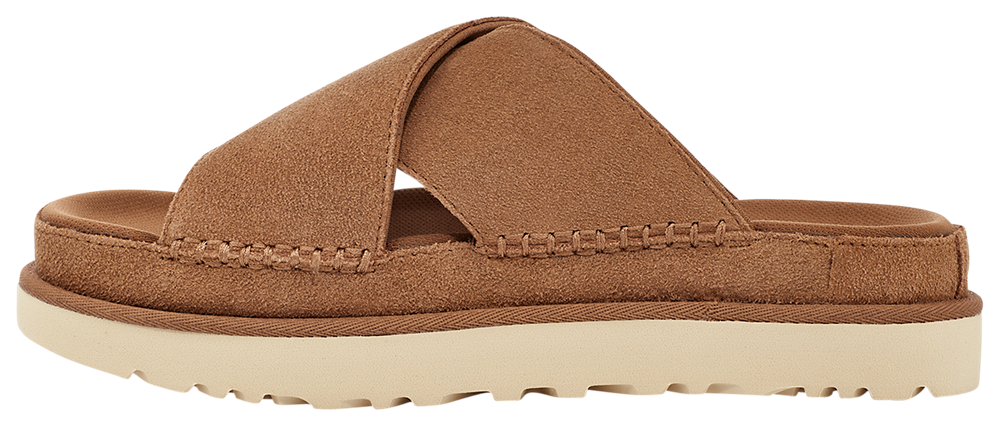 UGG Goldenstar Cross Slide - Women's — Chestnut/Driftwood/Moss Green — view 2