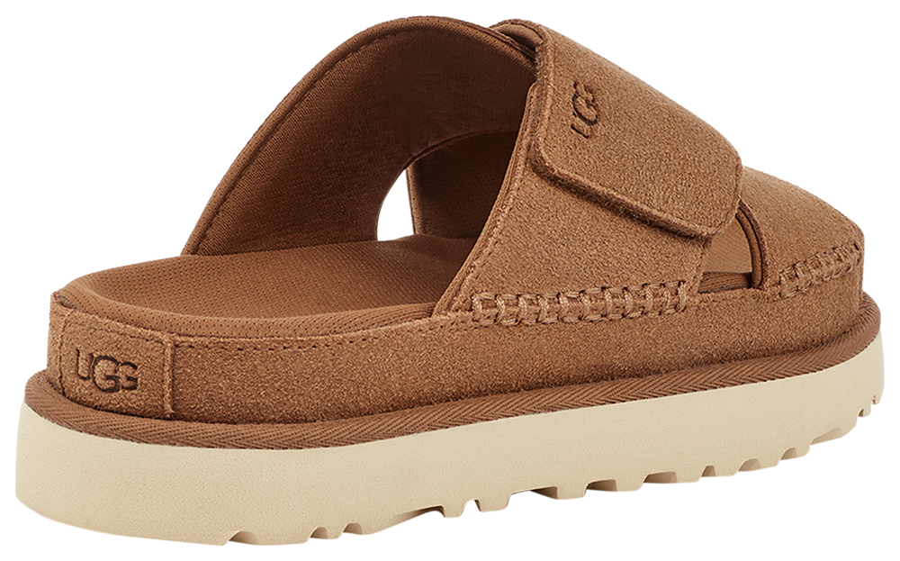UGG Goldenstar Cross Slide - Women's — Chestnut/Driftwood/Moss Green — view 3