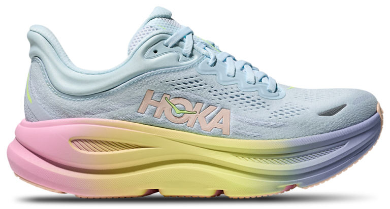 HOKA Bondi 9 - Women's Yellow/Glimmering Blue/Overcast Grey product view