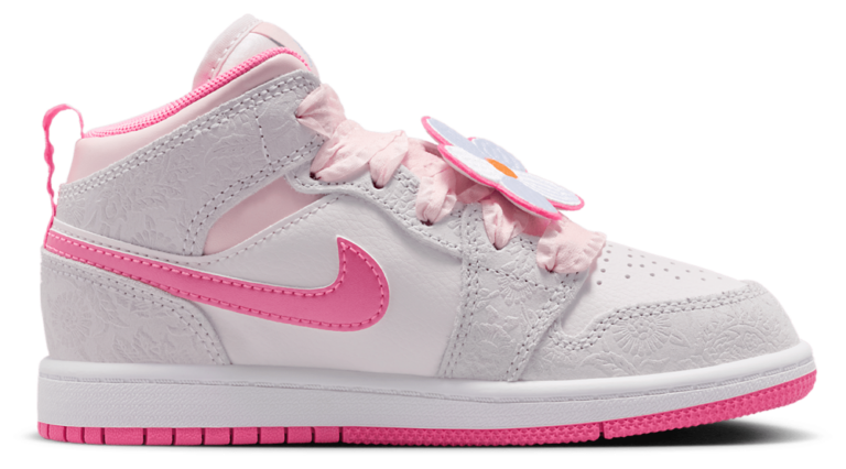 Jordan Air Jordan 1 Mid SE - Girls' Preschool Vast Grey/Pink Glow/Sail product view