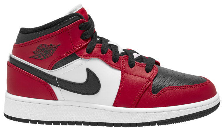 Jordan AJ 1 Mid - Boys' Grade School Black/Black/Gym Red product view