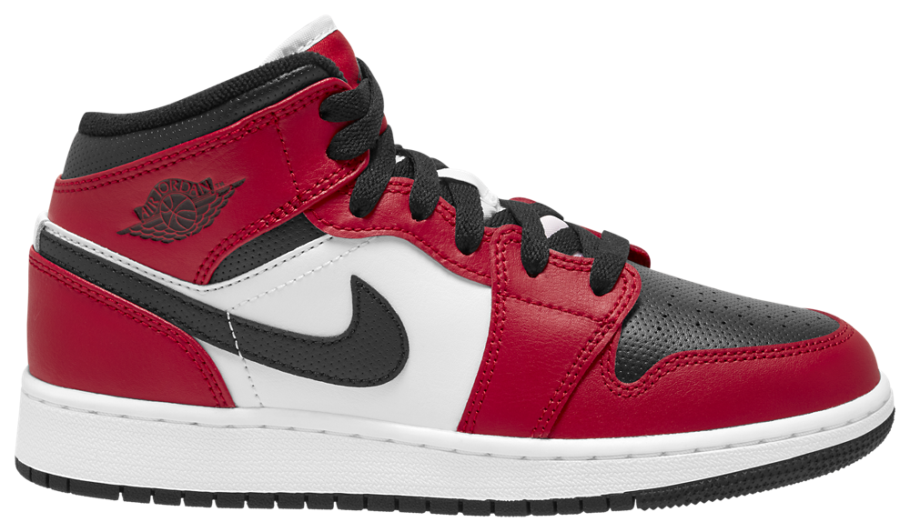 Jordan AJ 1 Mid - Boys' Grade School Black/Black/Gym Red product view