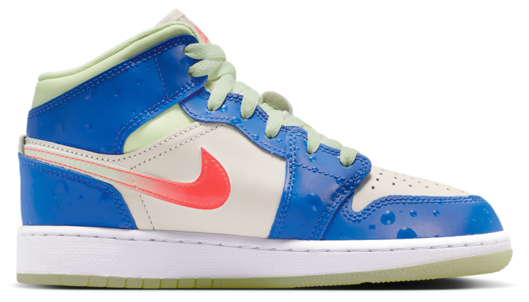 Jordan AJ 1 Mid - Boys' Grade School Blue/Tan/Volt product view