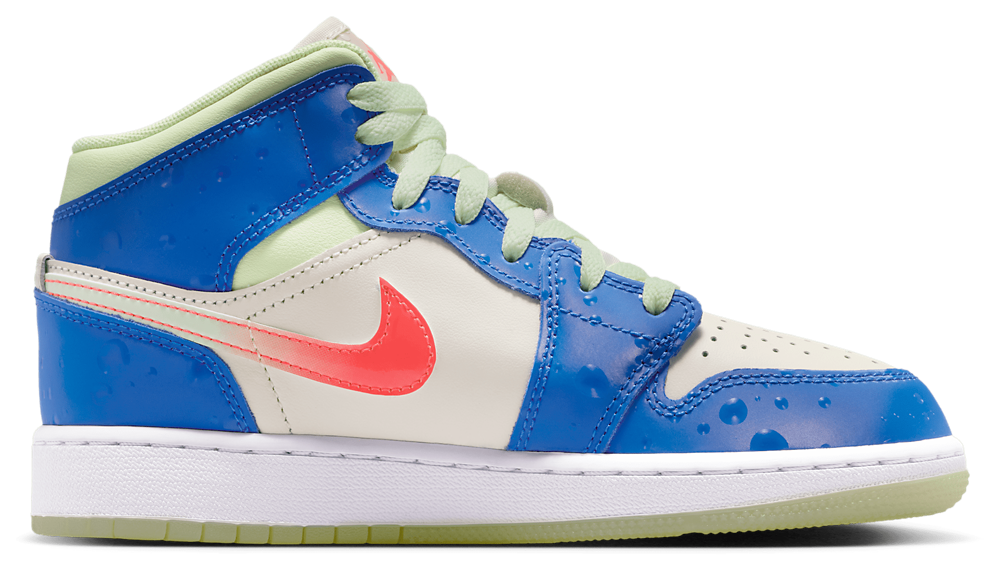 Jordan AJ 1 Mid - Boys' Grade School Blue/Tan/Volt product view