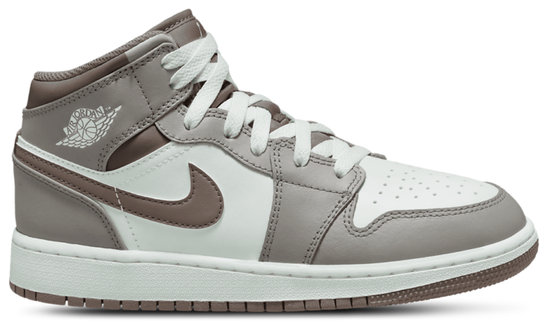 Jordan AJ 1 Mid - Boys' Grade School Tan/Gray product view