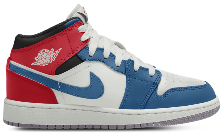 Jordan AJ 1 Mid - Boys' Grade School True Blue/Varsity Red/Summit White product view