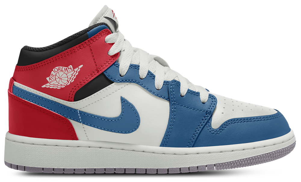 Jordan AJ 1 Mid - Boys' Grade School True Blue/Varsity Red/Summit White product view