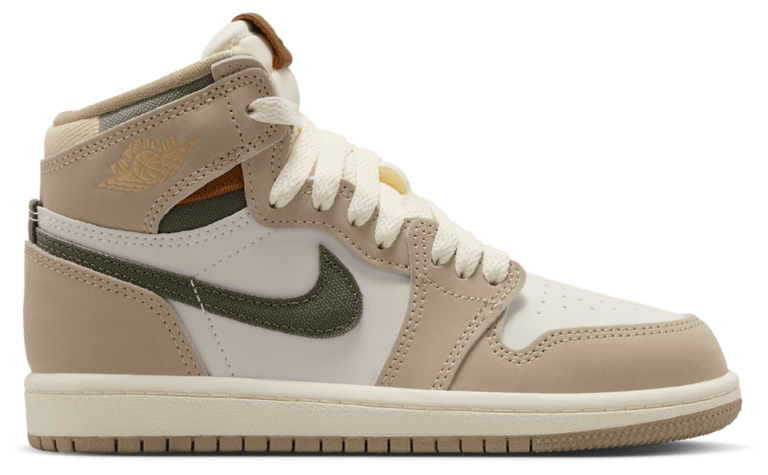 Jordan Retro 1 High OG - Girls' Preschool Tan/White product view