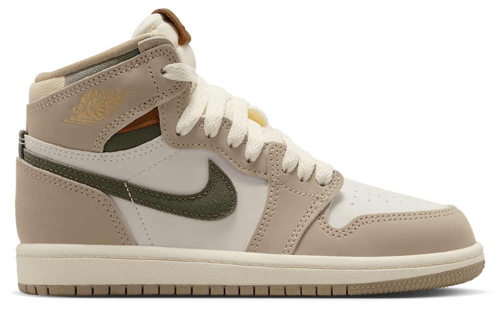 Jordan Retro 1 High OG - Girls' Preschool Tan/White product view