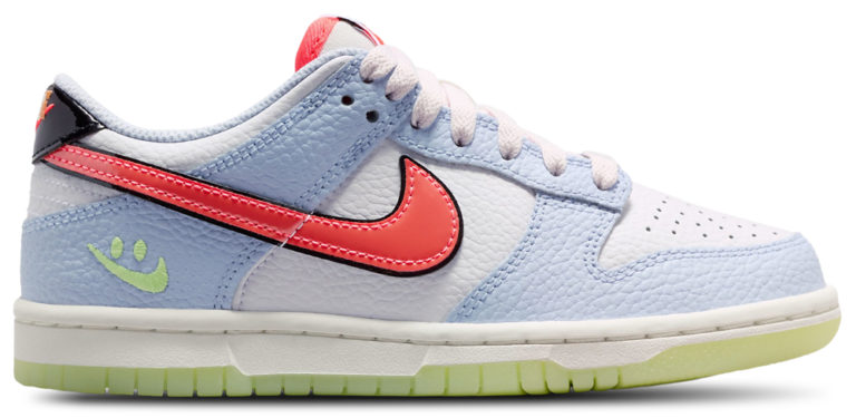 Nike Dunk Low - Boys' Grade School White/Hydrogen Blue/Flash Crimson product view