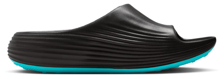 Nike Reactx Rejuven8 Slides - Men's Black/Gamma Blue/Metallic Silver product view
