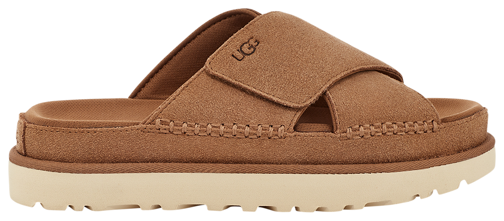 UGG Goldenstar Cross Slide - Women's Chestnut/Driftwood/Moss Green product view